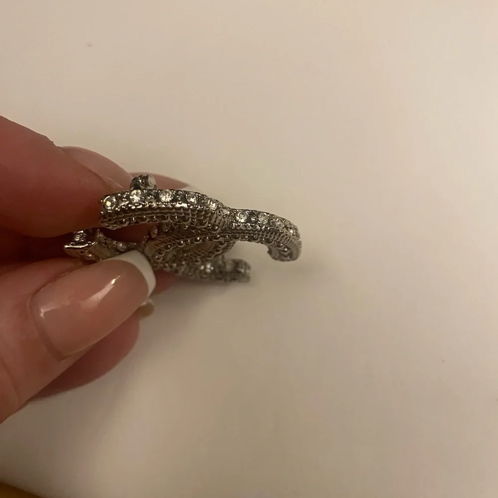 CHANEL Classic Textured Crystal Interlocking CC Logo Brooch Pin